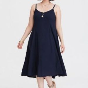NAVY TRAPEZE CHALLIS MIDI DRESS